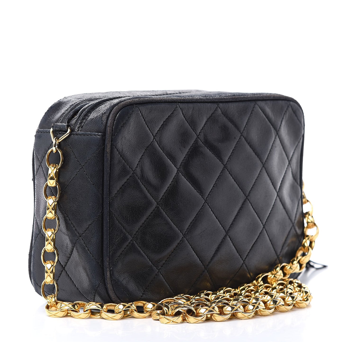 Lambskin Quilted Tassel Camera Case Black