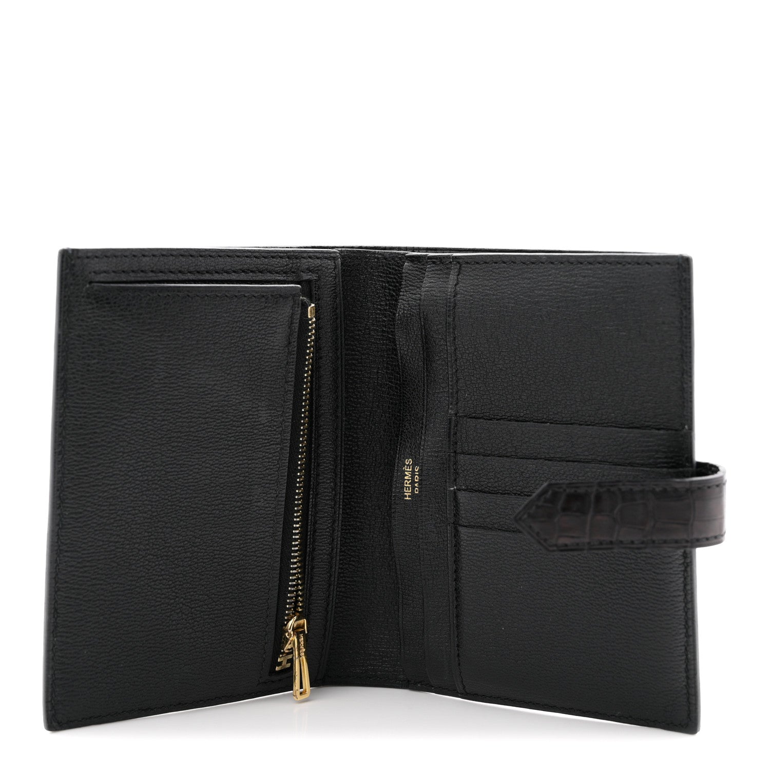Hermes Matte Alligator Bearn Compact Wallet Black 1865593