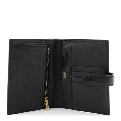 Hermes Matte Alligator Bearn Compact Wallet Black 5 of 9