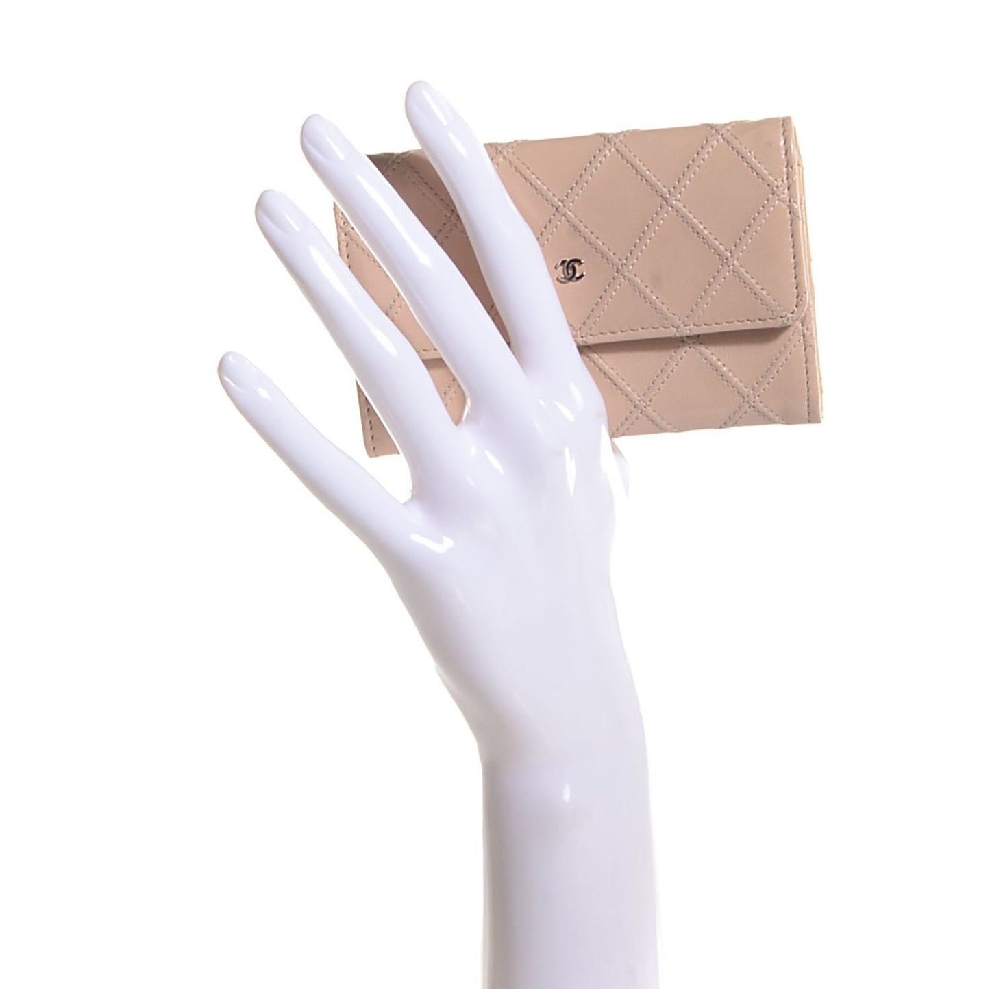 Lambskin Diamond Stitched Card Holder Wallet Beige