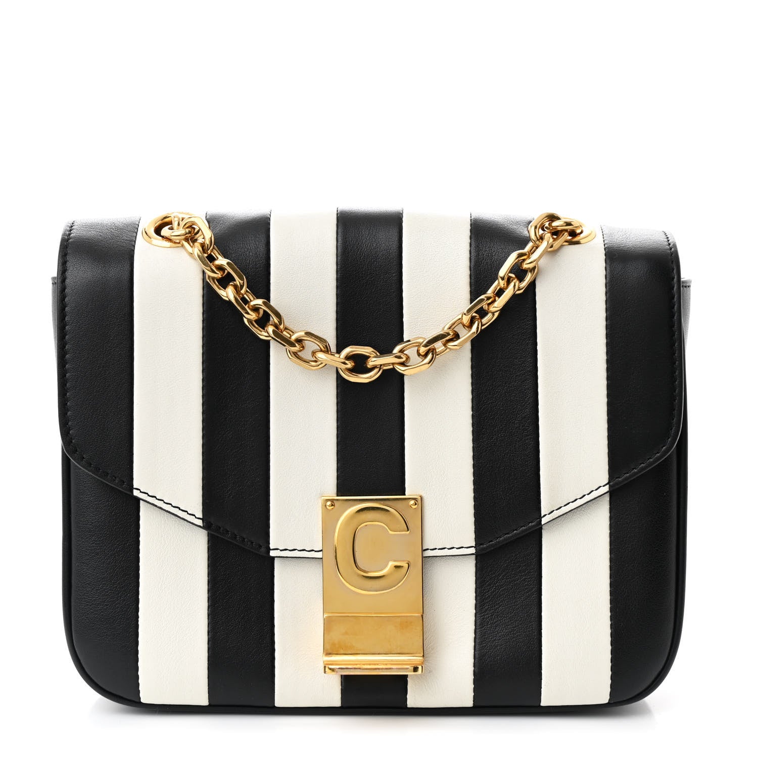 Celine Shiny Calfskin Stripes Small C Bag Black 1 of 10