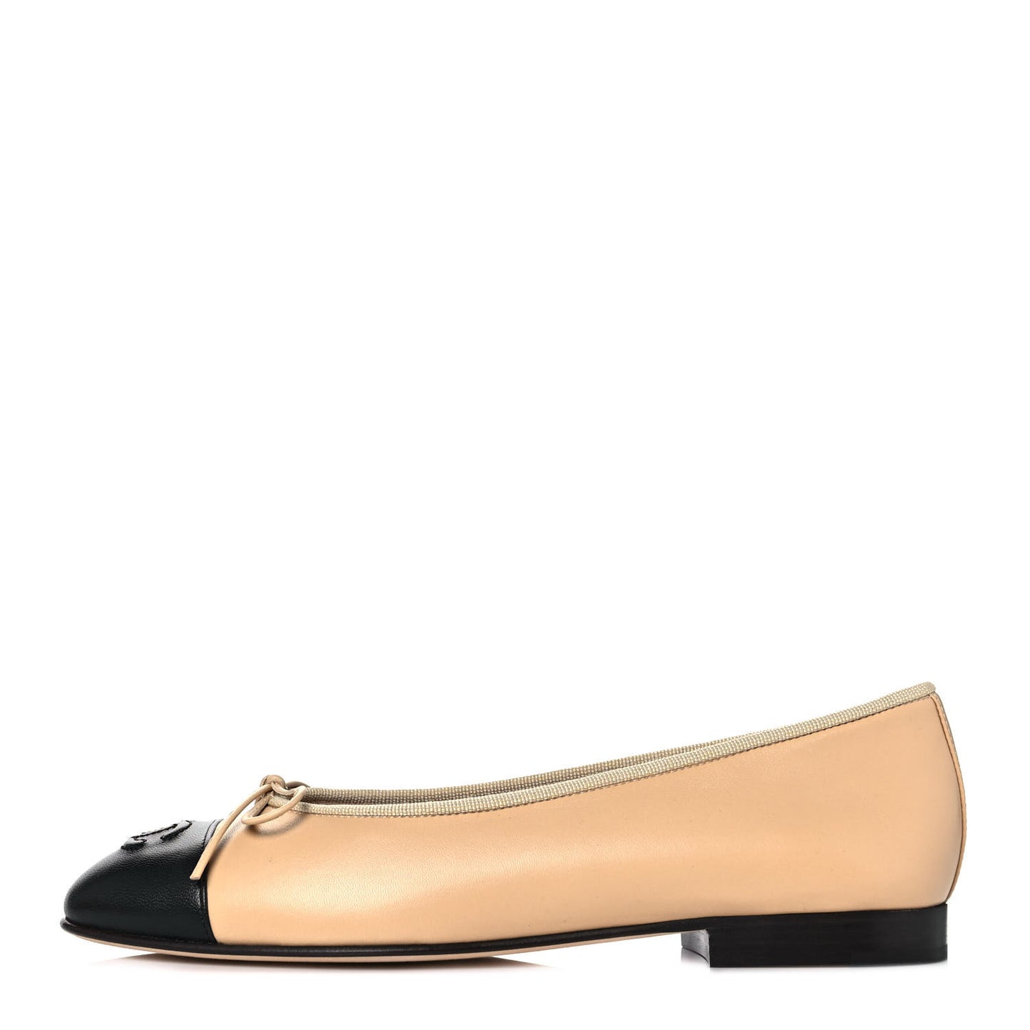 Lambskin CC Cap Toe Ballerina Flats 36 Beige Black