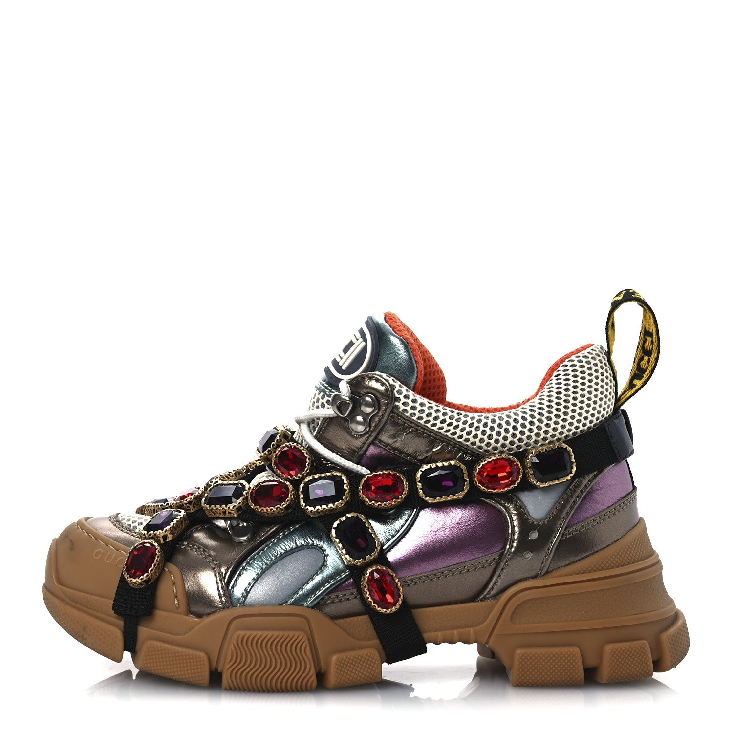 Gucci X SEGA Mesh Suede Calfskin Removable Crystals Womens Flashtrek Sneakers 36 Rame Mystic White Lago 1 of 10