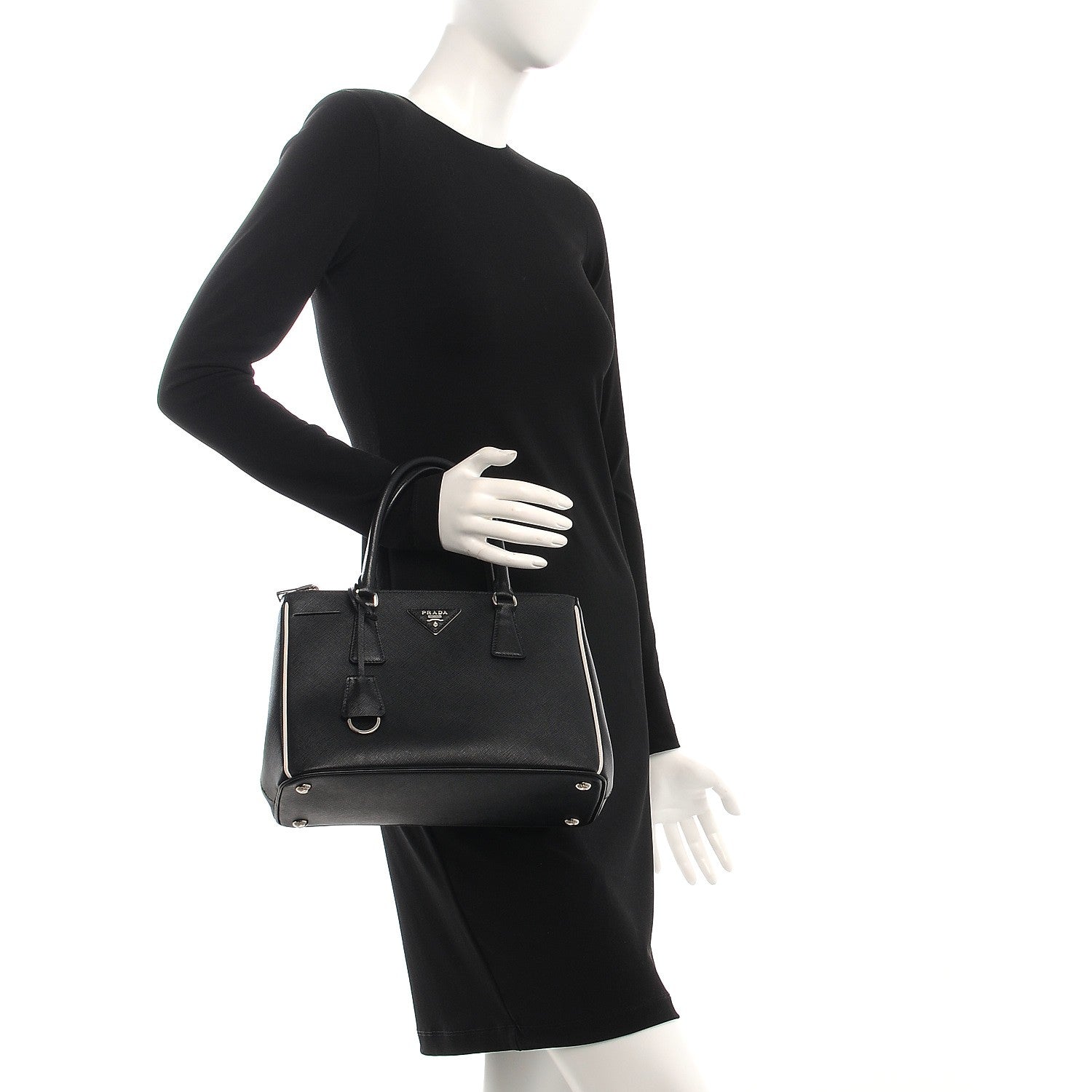 Prada Saffiano Small Galleria Double Zip Tote Black Talco 3 of 12