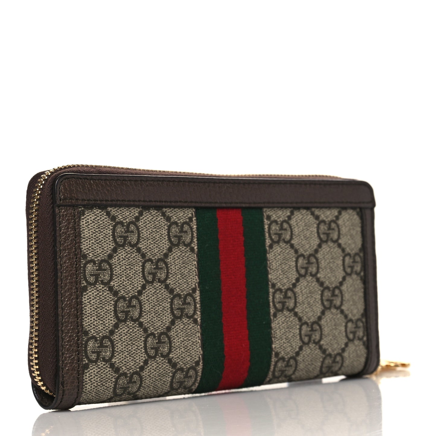 GG Supreme Monogram Web Ophidia Zip Around Wallet Brown