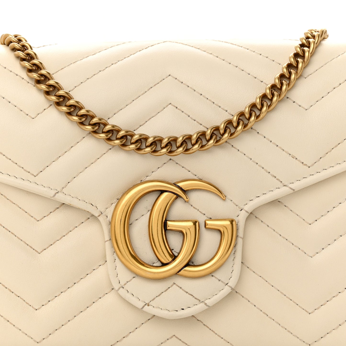 Calfskin Matelasse GG Marmont Chain Wallet Mystic White
