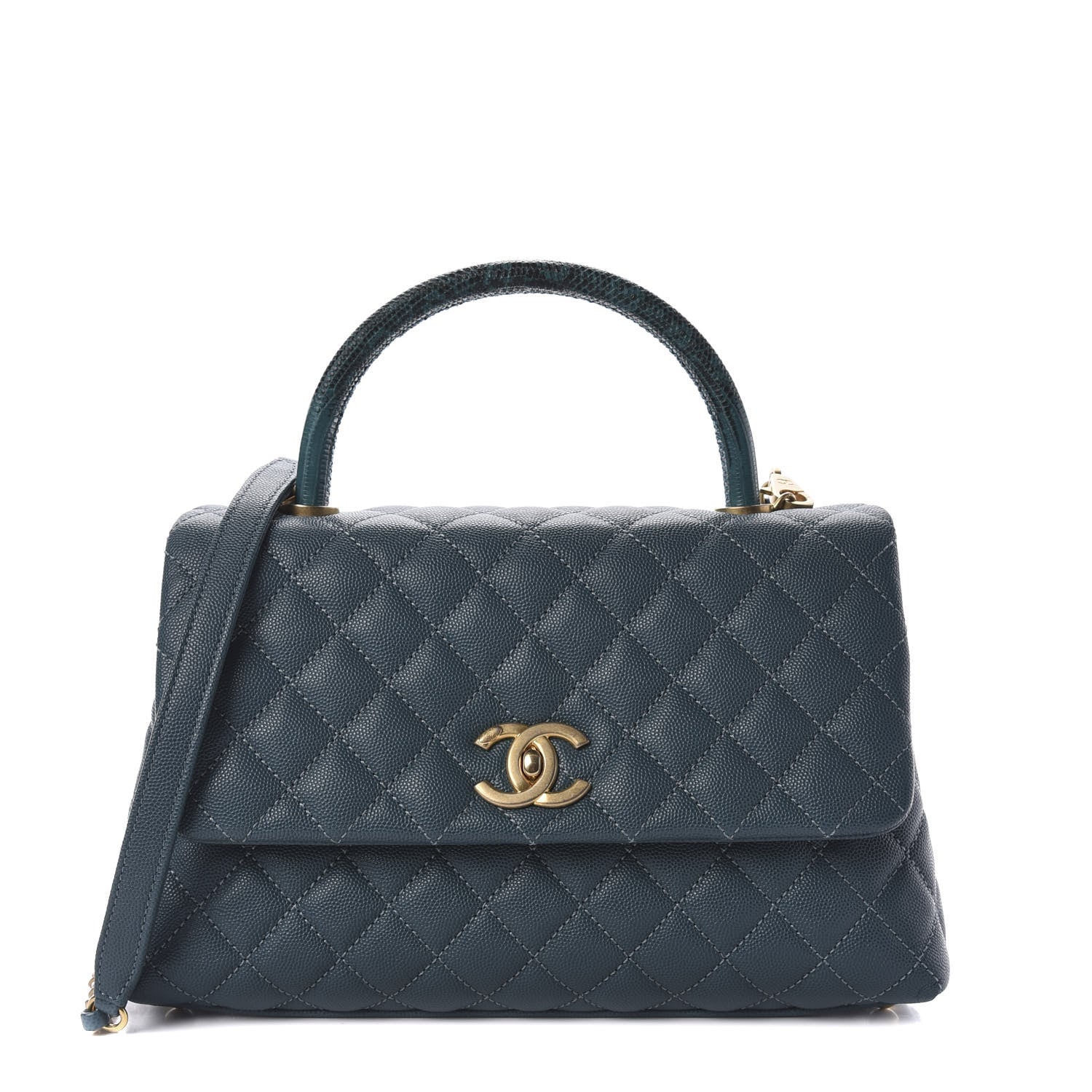 Chanel Caviar Lizard Quilted Small Coco Handle Flap Blue 1 of 11