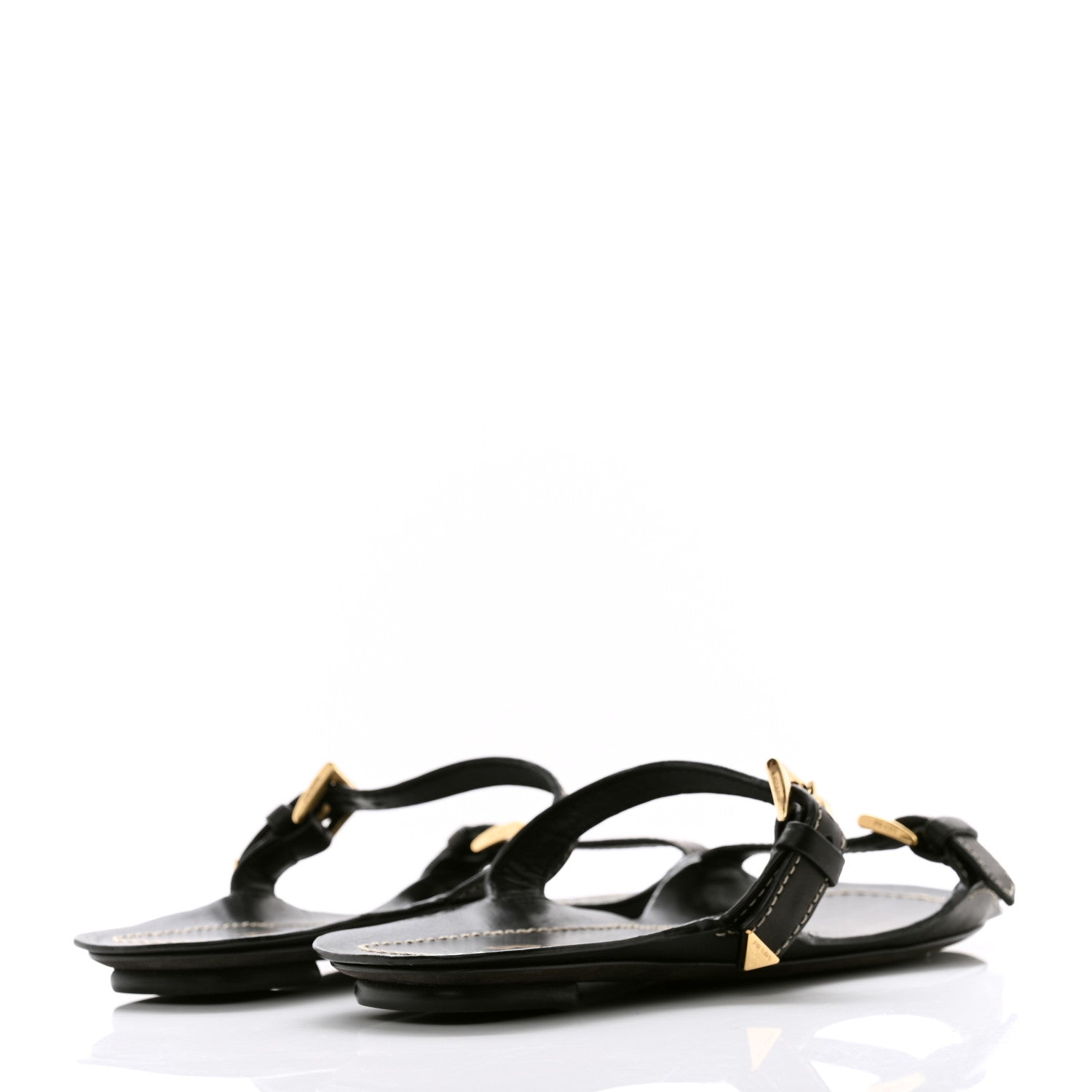 Prada Calfskin Sandali Two Strap Flat Sandals 37.5 Black 4 of 9