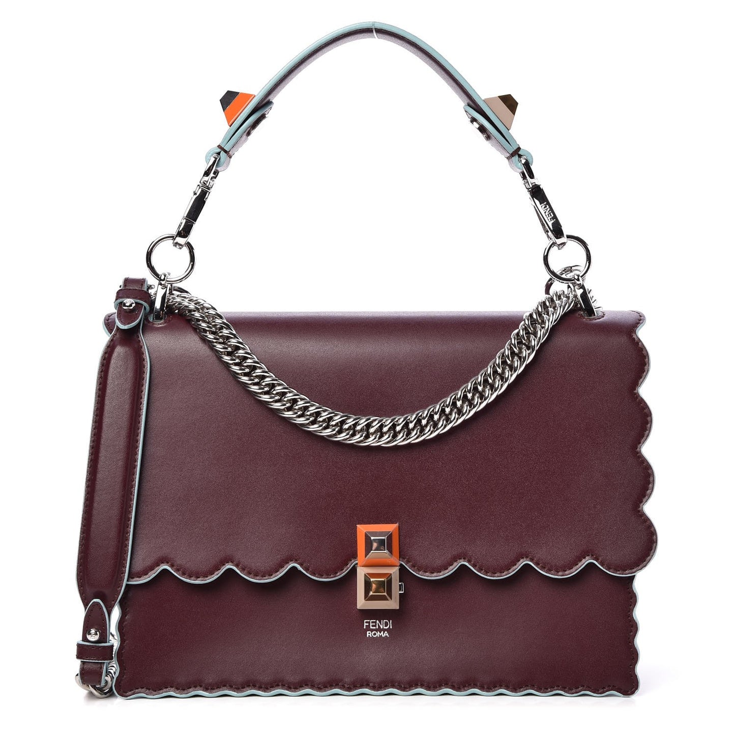 Vitello Liberty Scalloped Studded Kan I Shoulder Bag Bordeaux