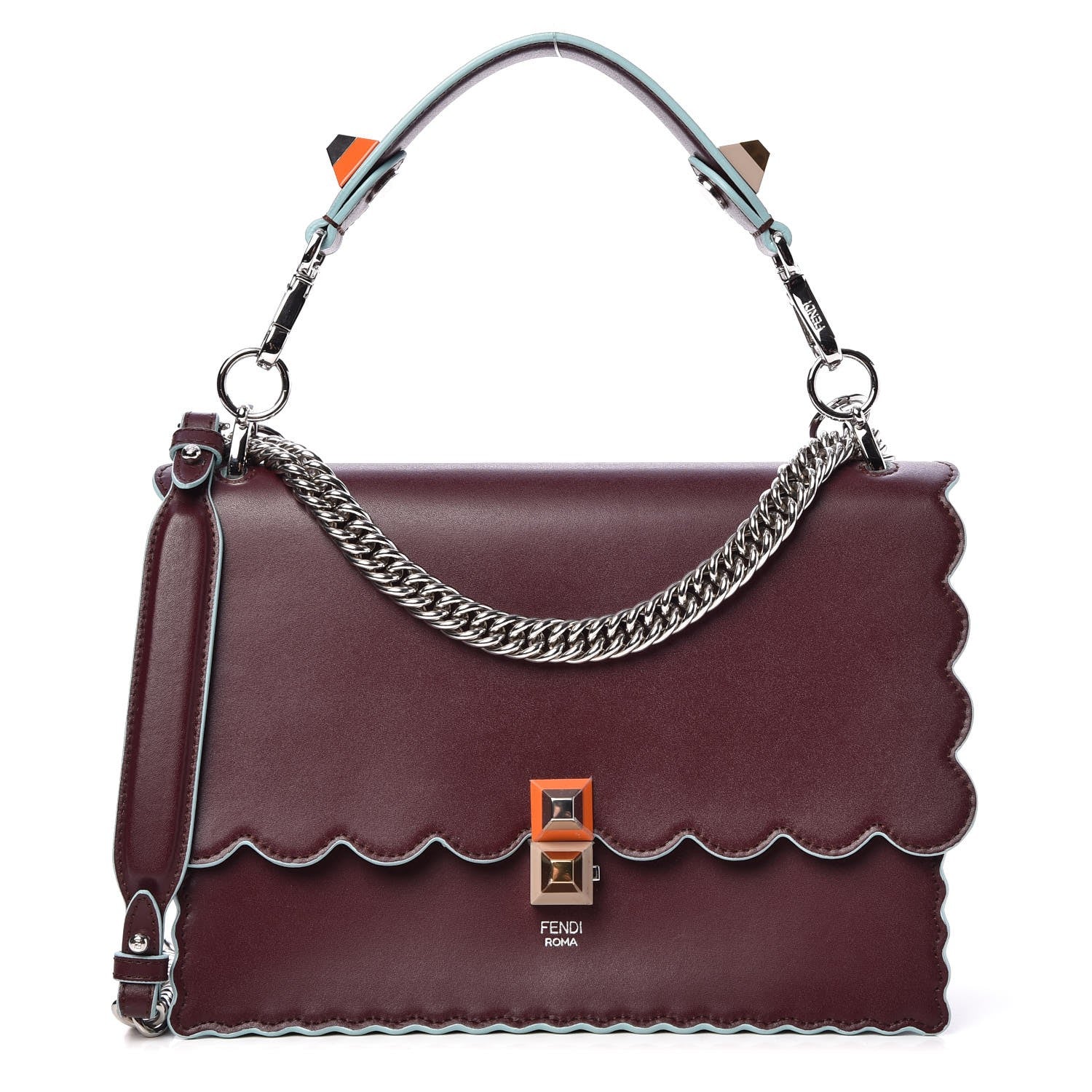 Fendi Vitello Liberty Scalloped Studded Kan I Shoulder Bag Bordeaux 1 of 8