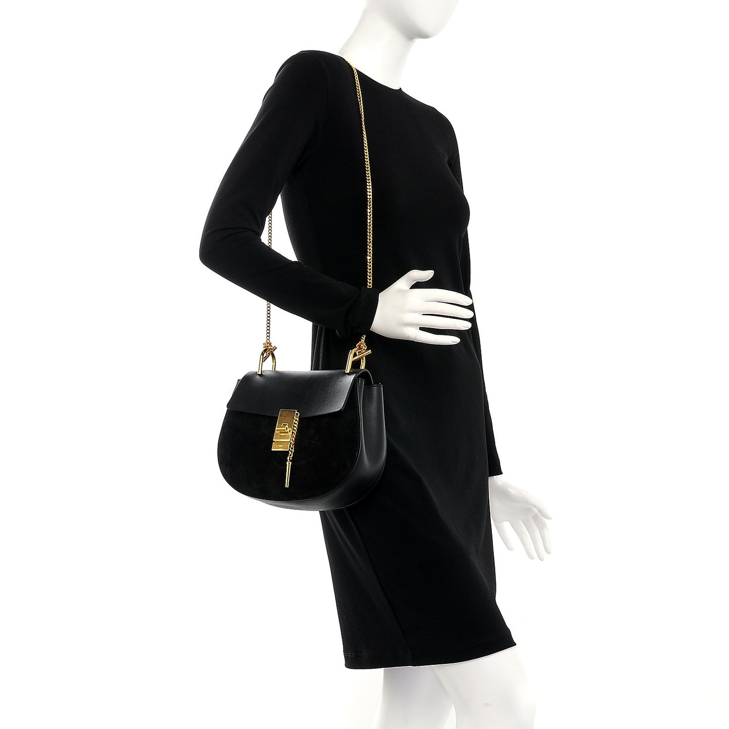 Suede Smooth Calfskin Drew Shoulder Bag Black