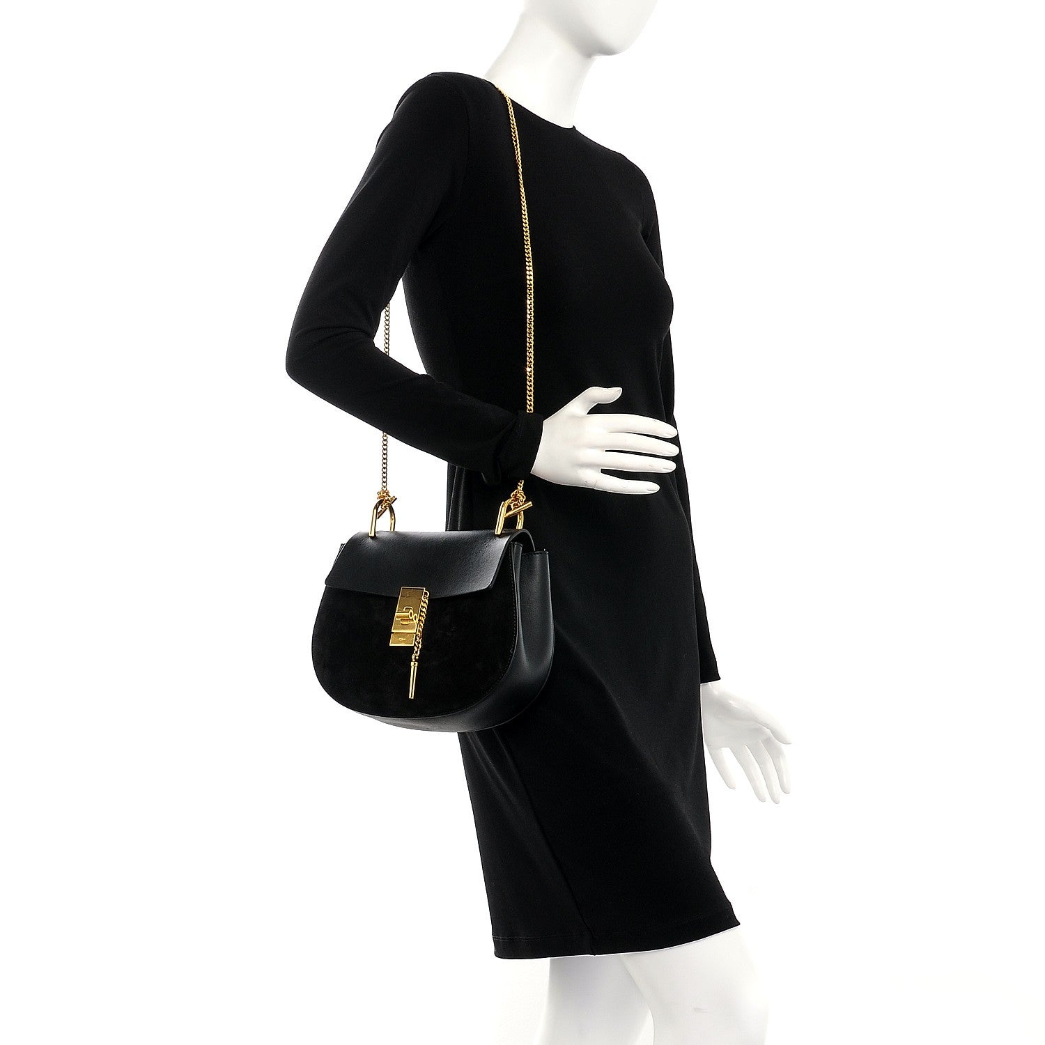 Chloe Suede Smooth Calfskin Drew Shoulder Bag Black 2 of 7