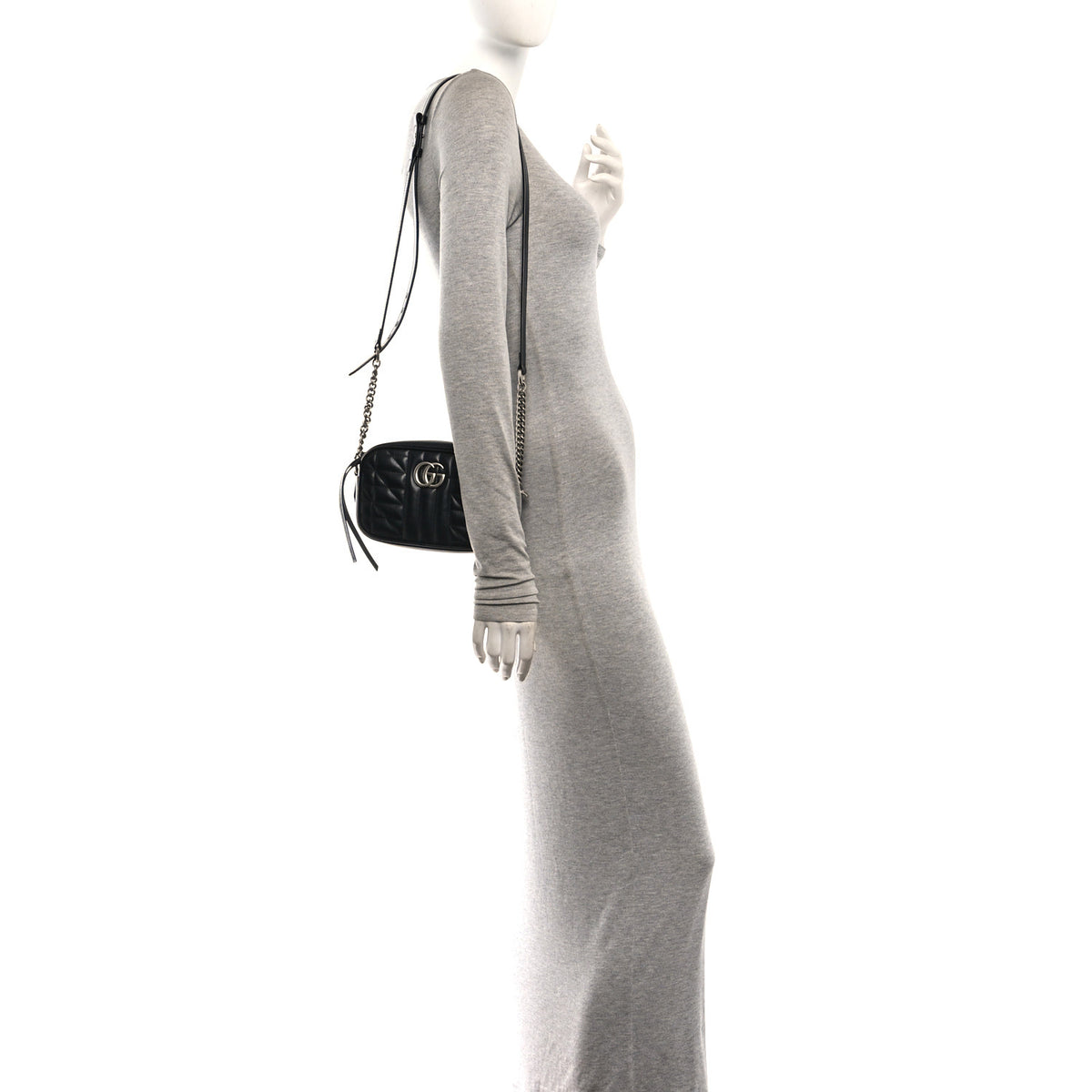 Calfskin Matelasse Aria Mini GG Marmont Chain Shoulder Bag Black