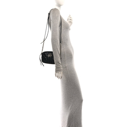 Gucci Calfskin Matelasse Aria Mini GG Marmont Chain Shoulder Bag Black 2 of 13