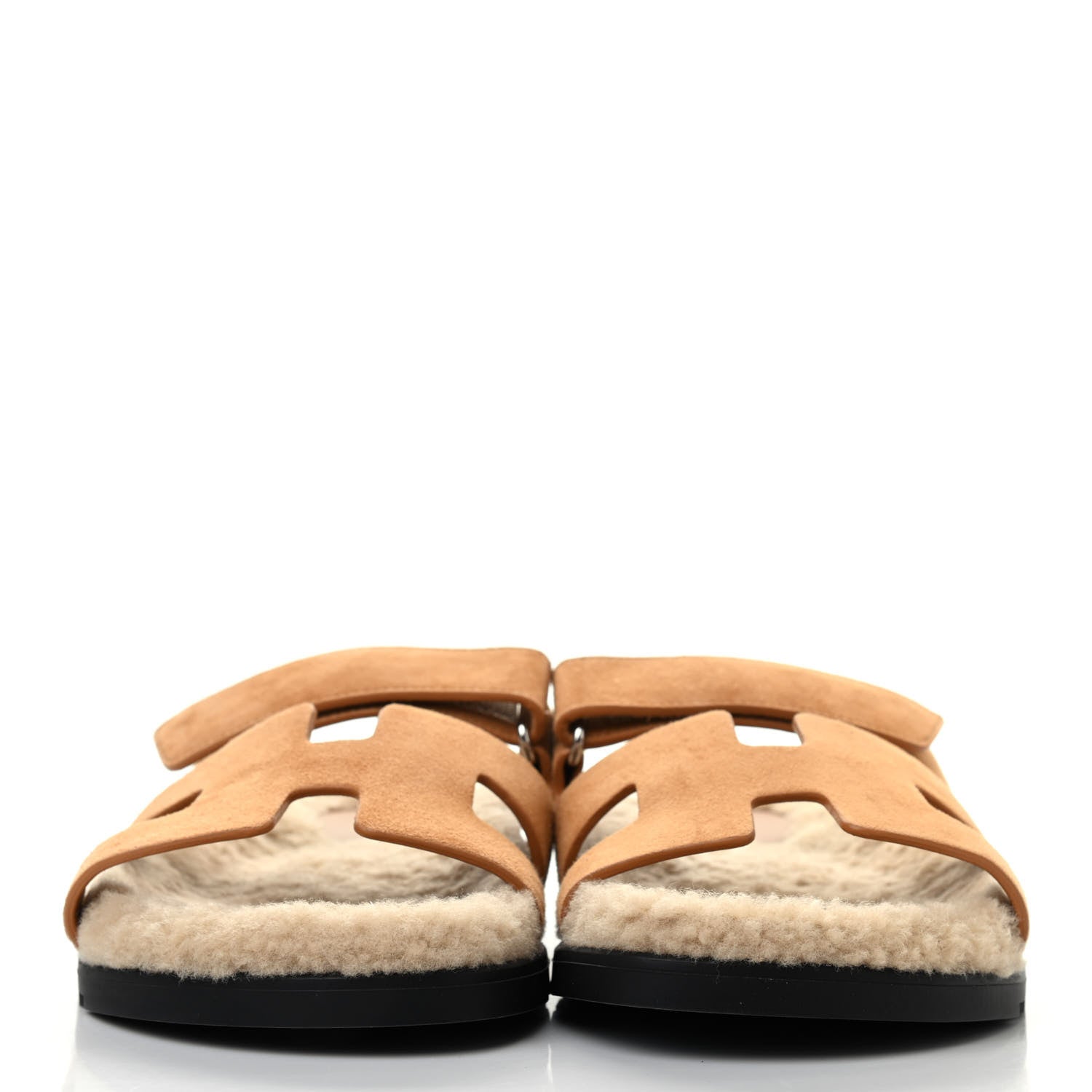 Hermes Suede Goatskin Woolskin Womens Chypre Sandals 41 Golden Beige 4 of 8
