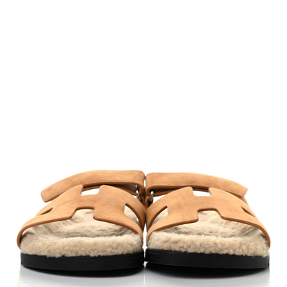 Hermes Suede Goatskin Woolskin Womens Chypre Sandals 41 Golden Beige 4 of 8