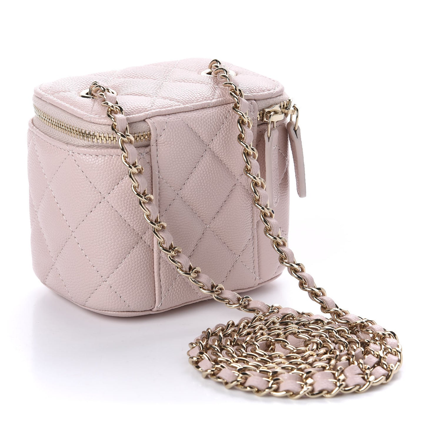 Caviar Quilted Mini Vanity Case With Chain Light Pink