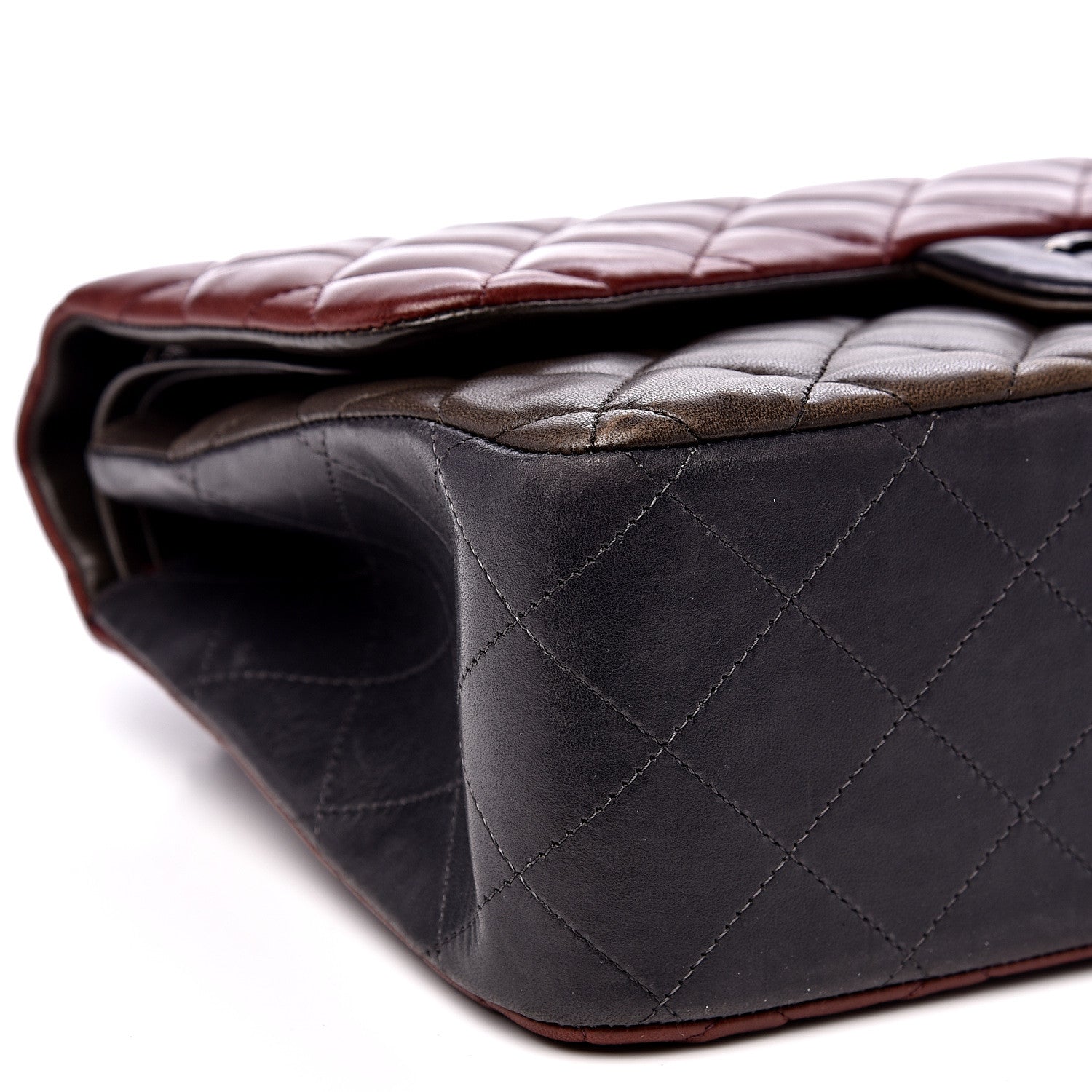 Chanel Lambskin Quilted Jumbo Tri-Color Double Flap Burgundy 12 of 19