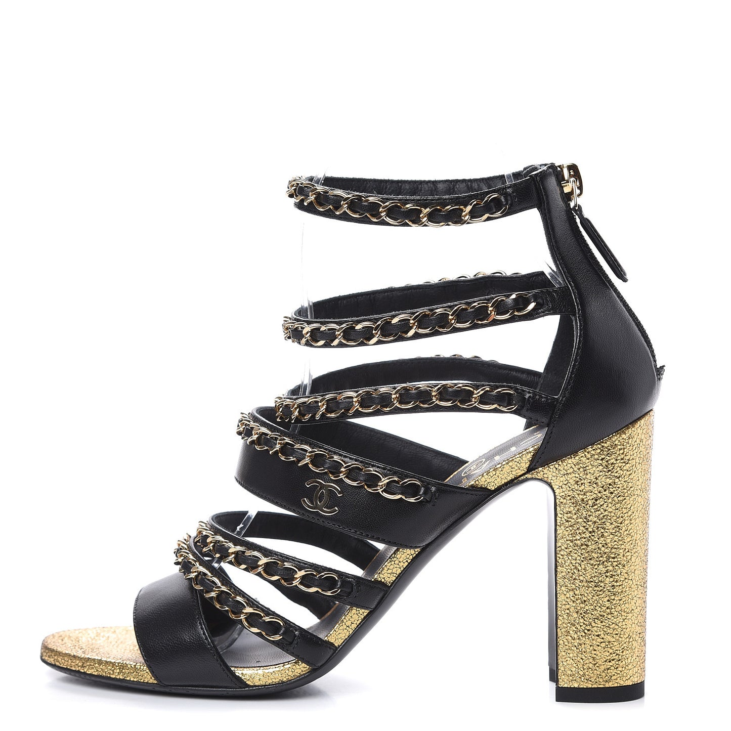 Lambskin Gladiator Chain Sandals 38 Black Gold
