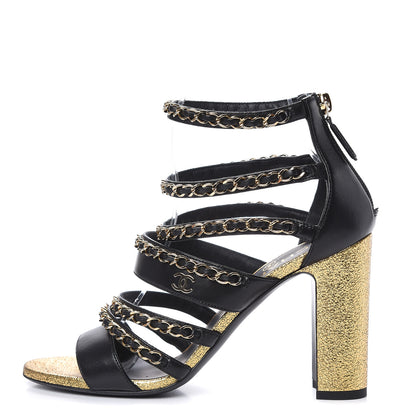 Chanel Lambskin Gladiator Chain Sandals 38 Black Gold 1 of 11