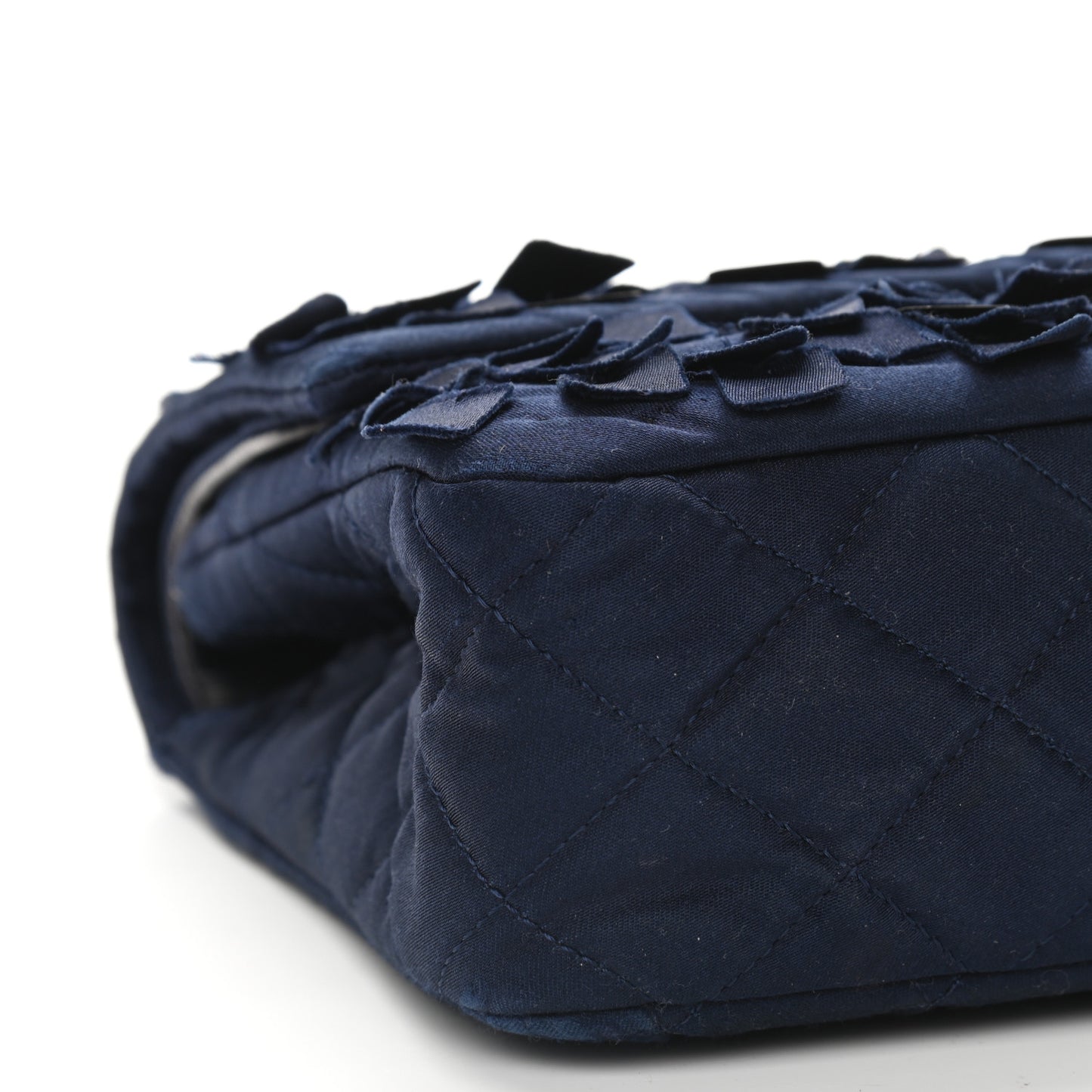Satin Paillette Sequin Quilted Medium Single Flap Navy