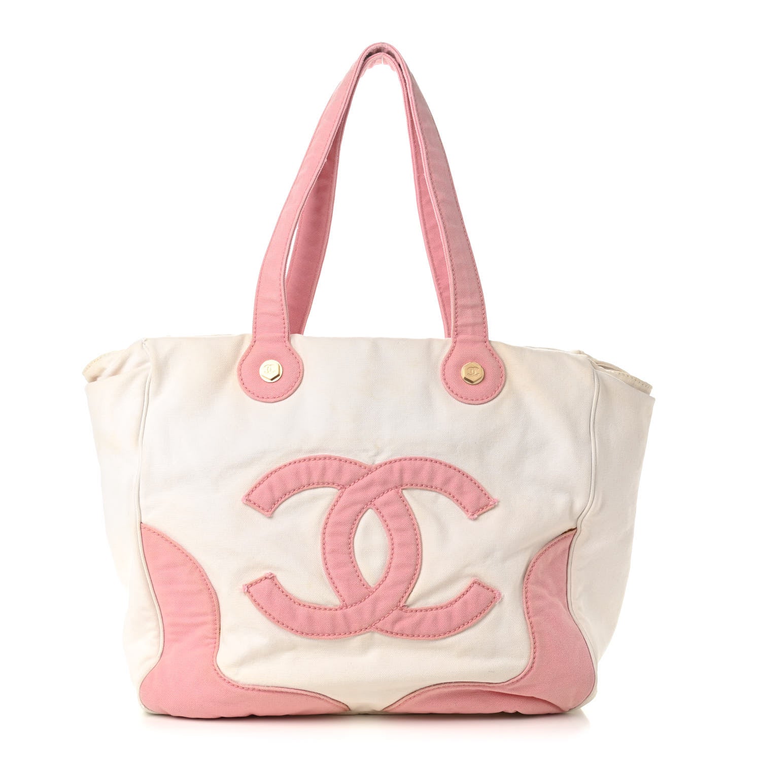 Chanel Canvas CC Handbag Pink White 1 of 14
