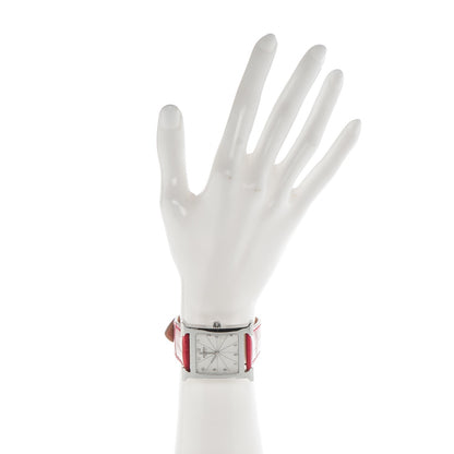 Hermes Stainless Steel Alligator 30.5mm Heure H Hour Quartz Watch Rouge Casaque 2 of 8