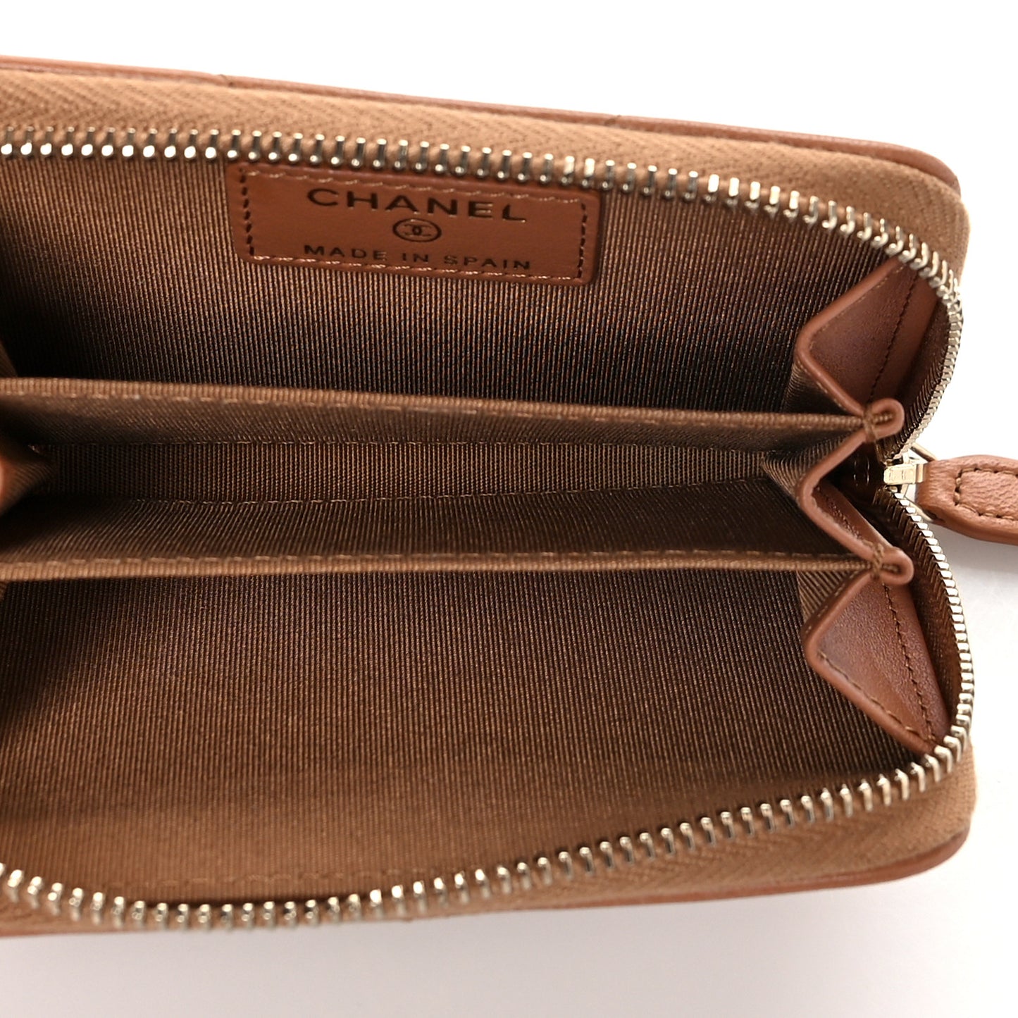 Lambskin Quilted Chanel 19 Zip Around Coin Purse Wallet Brown