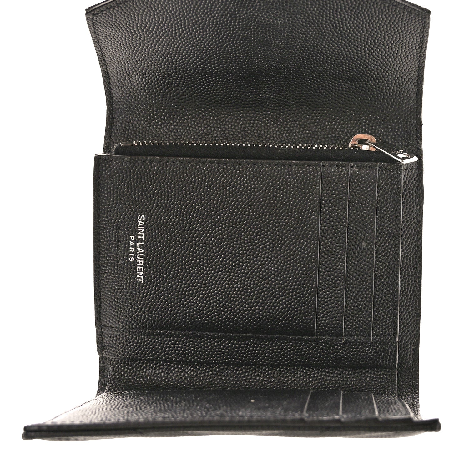 Saint Laurent Grain De Poudre Matelasse Chevron Monogram Compact Tri Fold Wallet Black 5 of 8