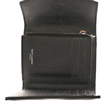 Saint Laurent Grain De Poudre Matelasse Chevron Monogram Compact Tri Fold Wallet Black 5 of 8