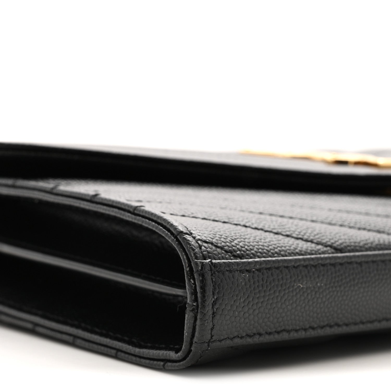 Saint Laurent Grain De Poudre Matelasse Chevron Monogram Chain Wallet Black 10 of 12