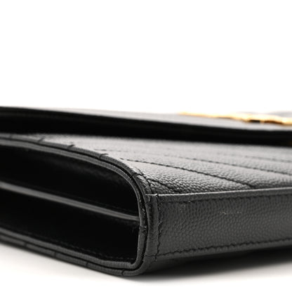 Saint Laurent Grain De Poudre Matelasse Chevron Monogram Chain Wallet Black 10 of 12