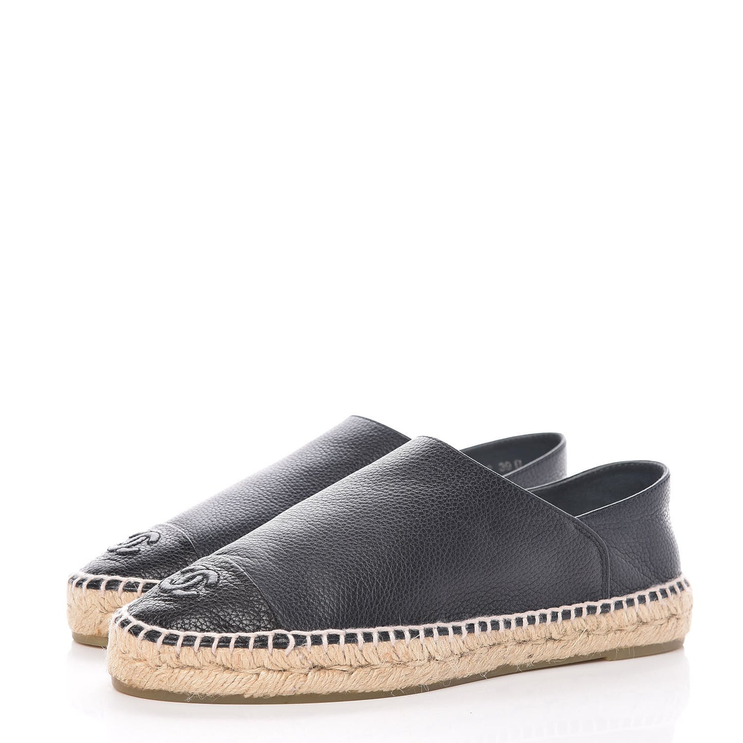 Grained Calfskin CC Espadrilles 39 Black Navy
