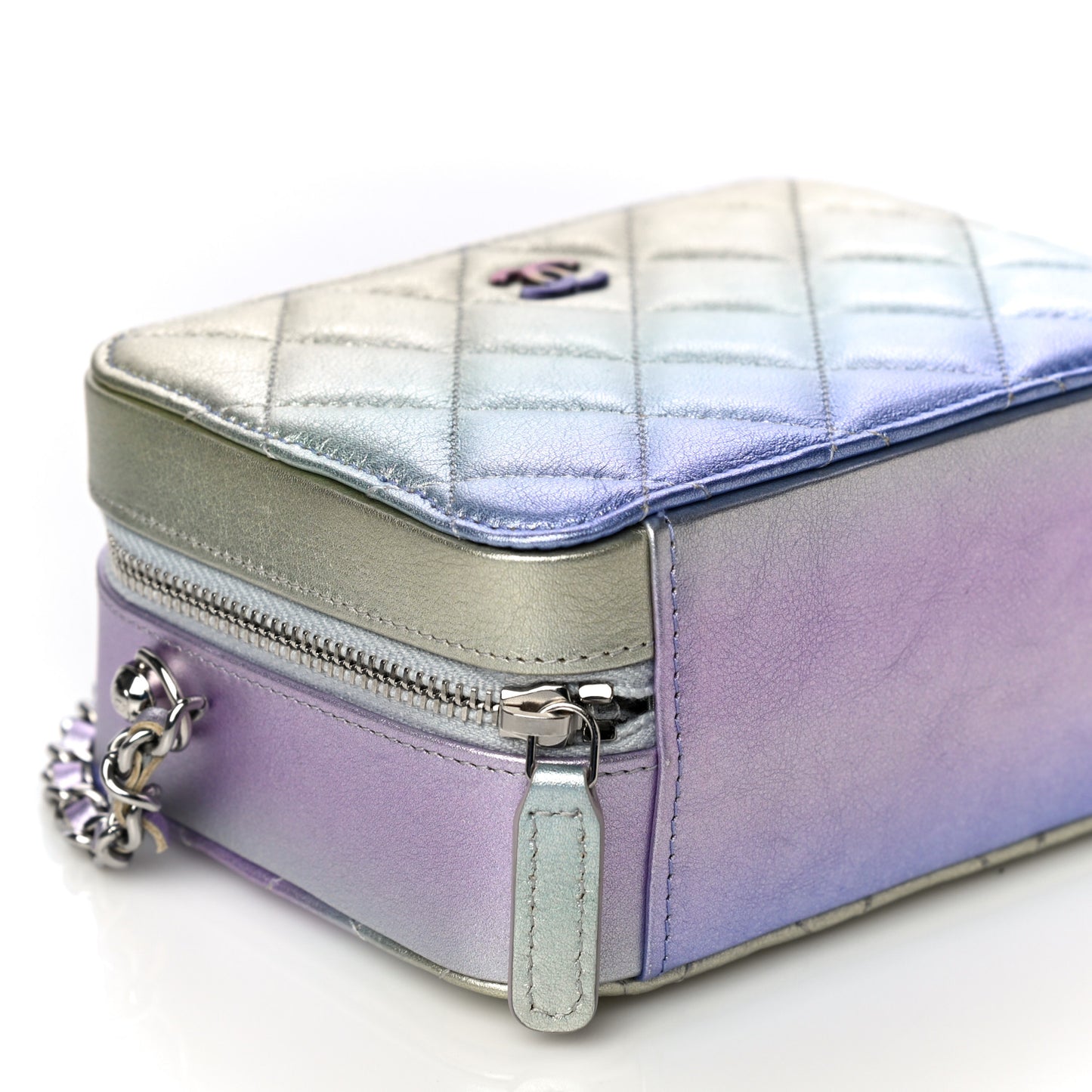 Metallic Gradient Calfskin Quilted Camera Case Blue Yellow Purple
