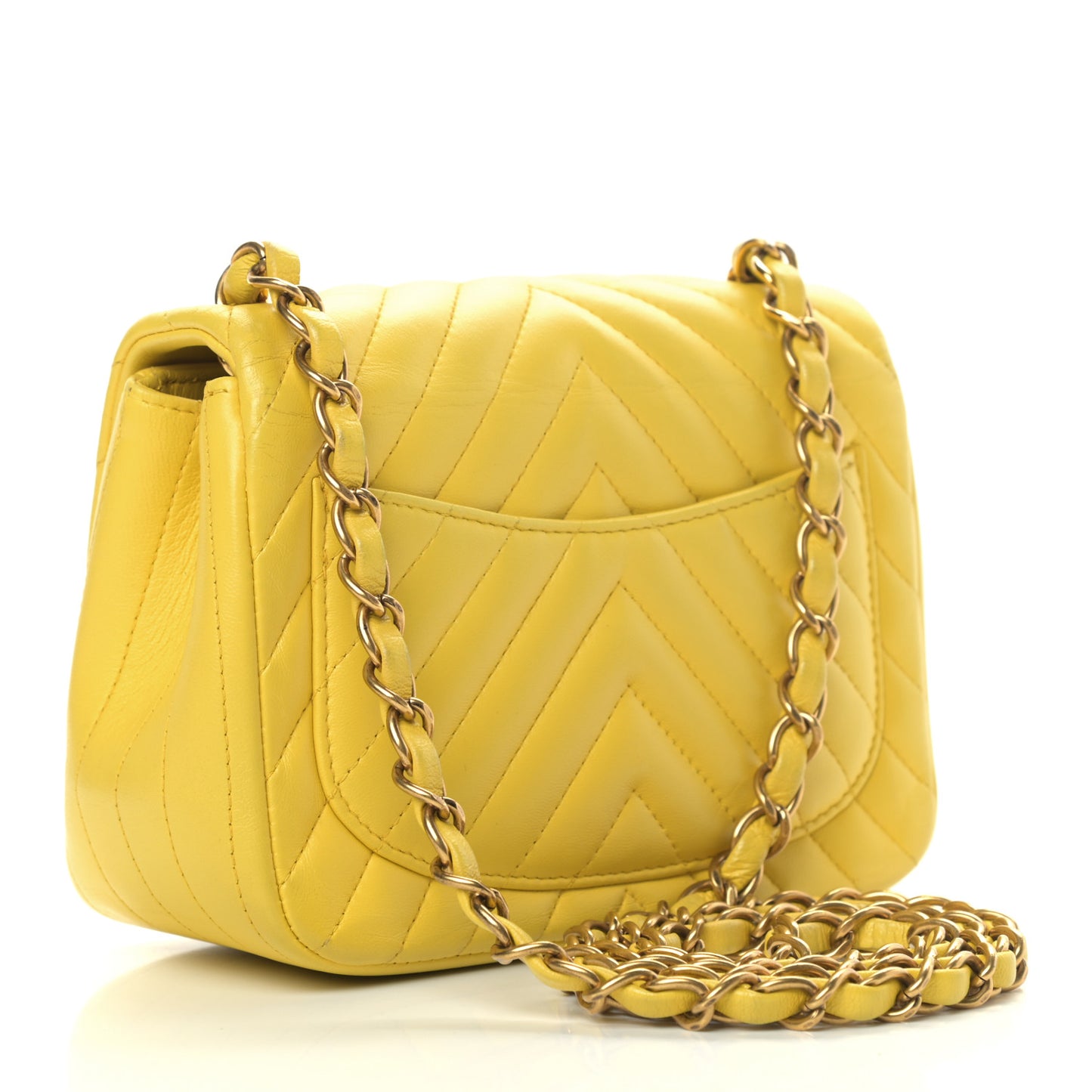 Lambskin Chevron Quilted Mini Square Flap Yellow