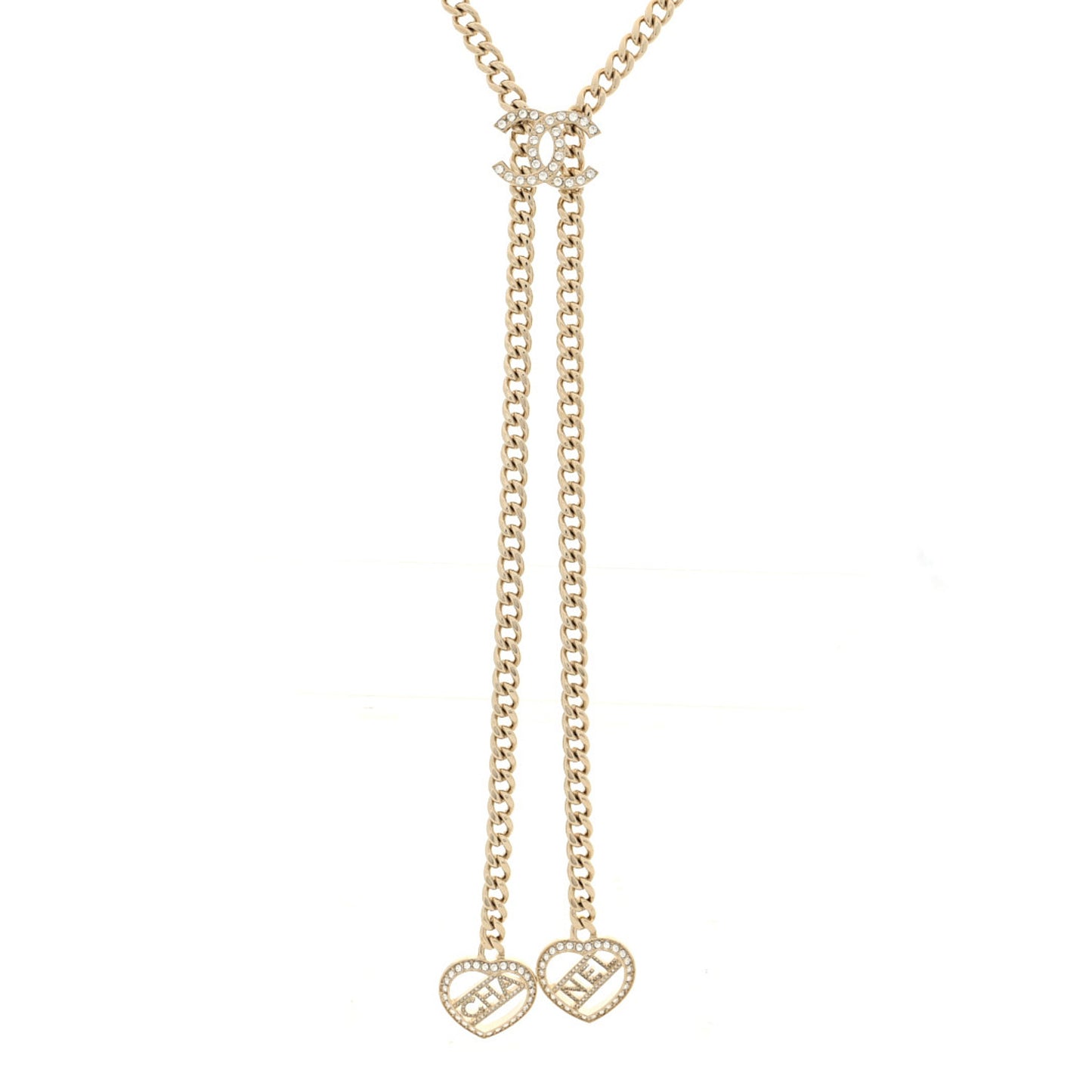 Crystal CC Heart Drop Necklace Gold