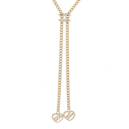 Chanel Crystal CC Heart Drop Necklace Gold 1 of 4
