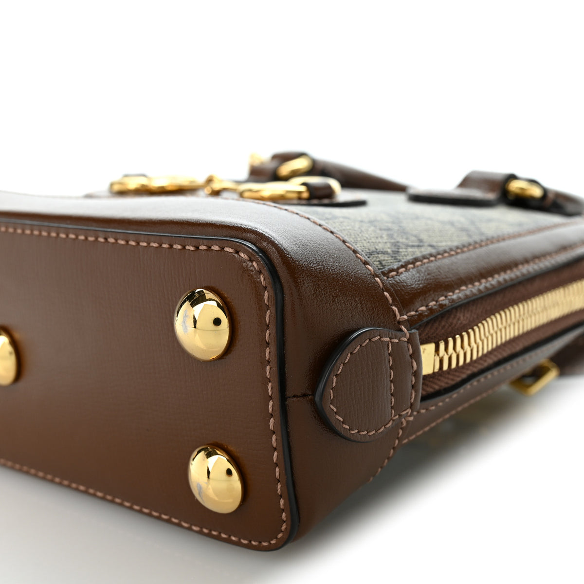 GG Supreme Monogram Azalea Calfskin Mini Horsebit 1955 Top Handle Bag Beige Ebony Brown Sugar