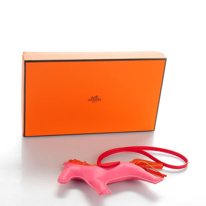 Hermes Milo Lambskin Grigri Rodeo Horse Bag Charm MM Rose Azalee Orange Poppy 5 of 5
