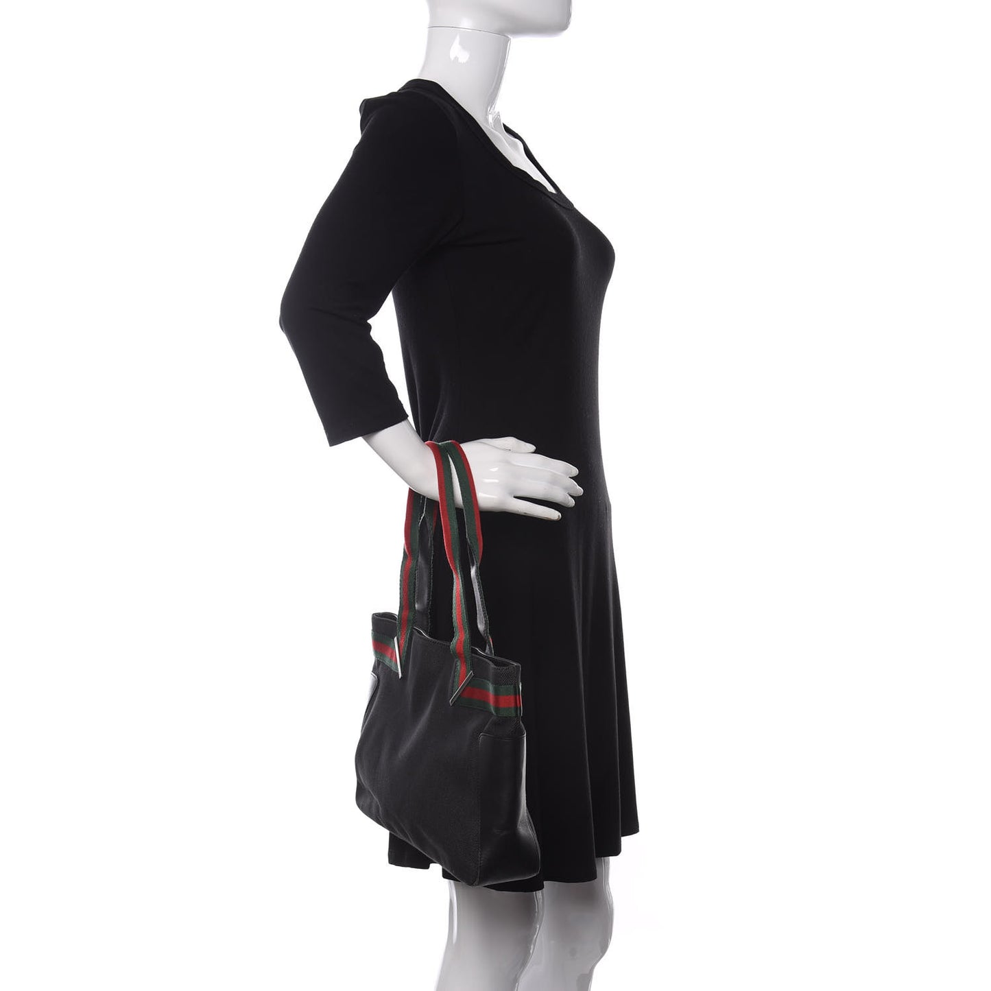 Denim Calfskin Web Tote Black