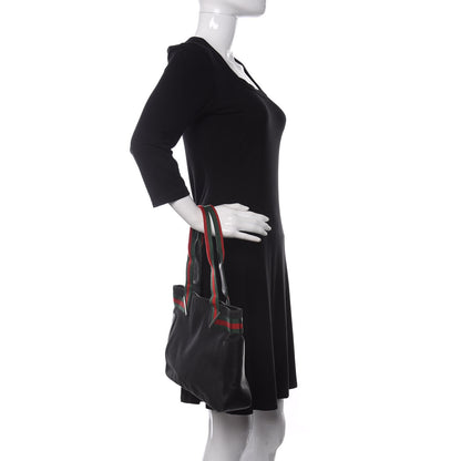 Gucci Denim Calfskin Web Tote Black 2 of 11