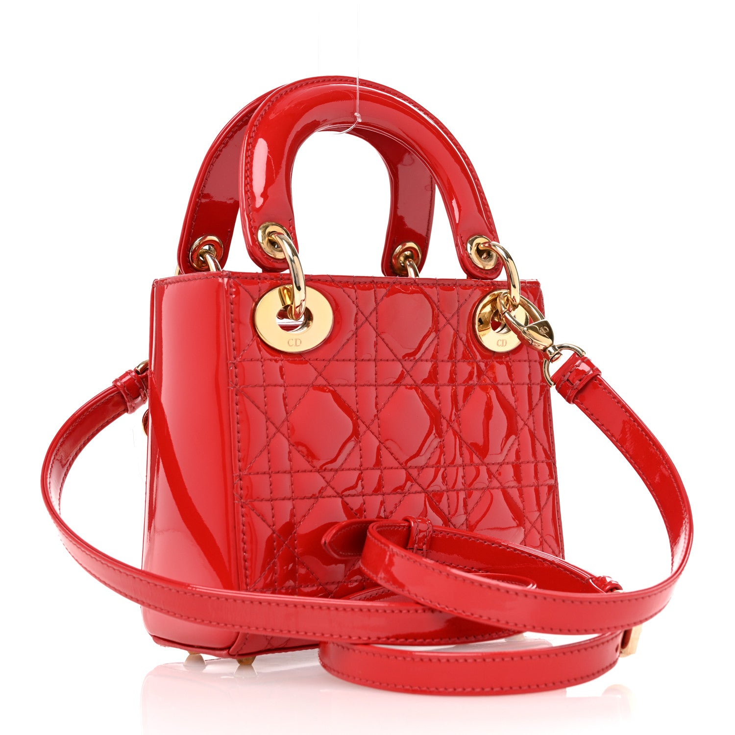 Christian Dior Patent Cannage Mini Lady Dior Red 3 of 10
