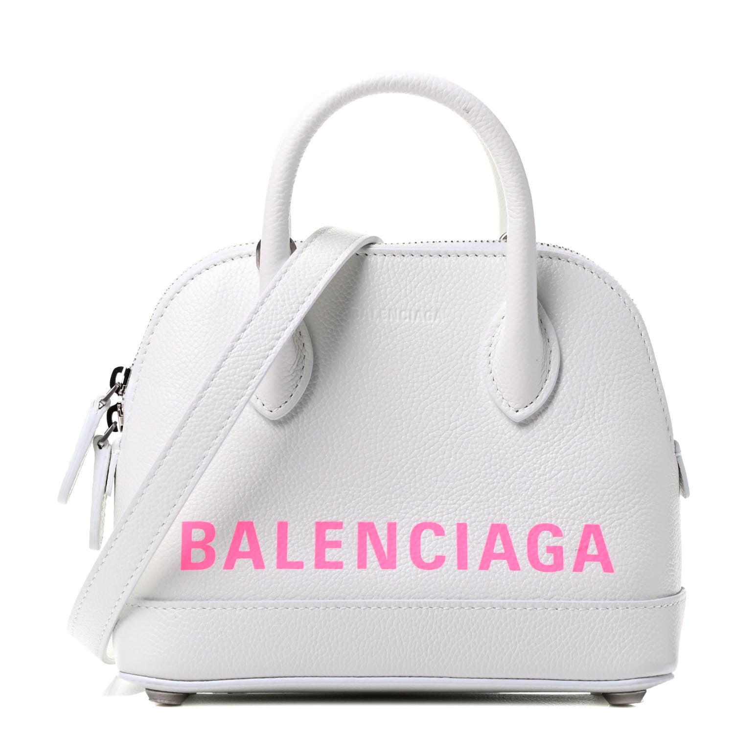Balenciaga Grained Calfskin Logo XXS Ville Top Handle Bag White Fluo Pink 1 of 4