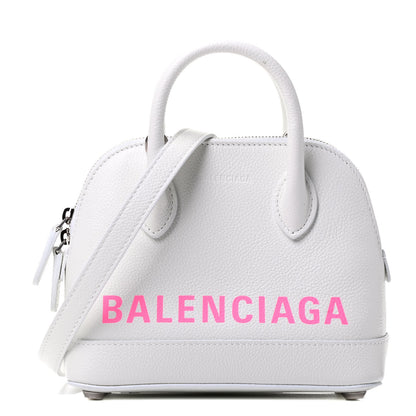 Balenciaga Grained Calfskin Logo XXS Ville Top Handle Bag White Fluo Pink 1 of 4