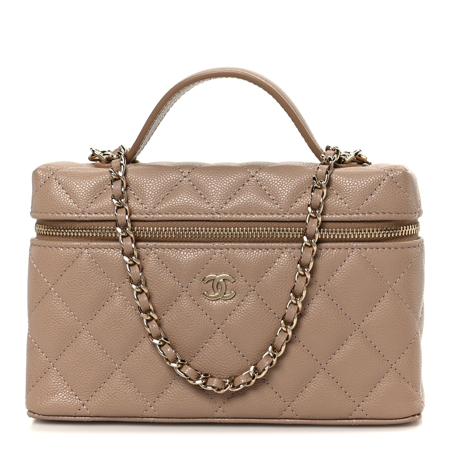 Chanel Caviar Quilted Top Handle Slim Vanity With Chain Dark Beige 1 of 11
