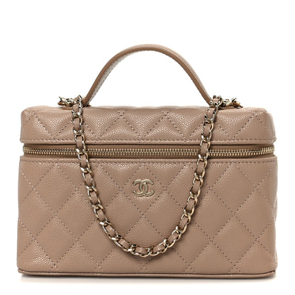 Chanel Caviar Quilted Top Handle Slim Vanity With Chain Dark Beige 1 of 11
