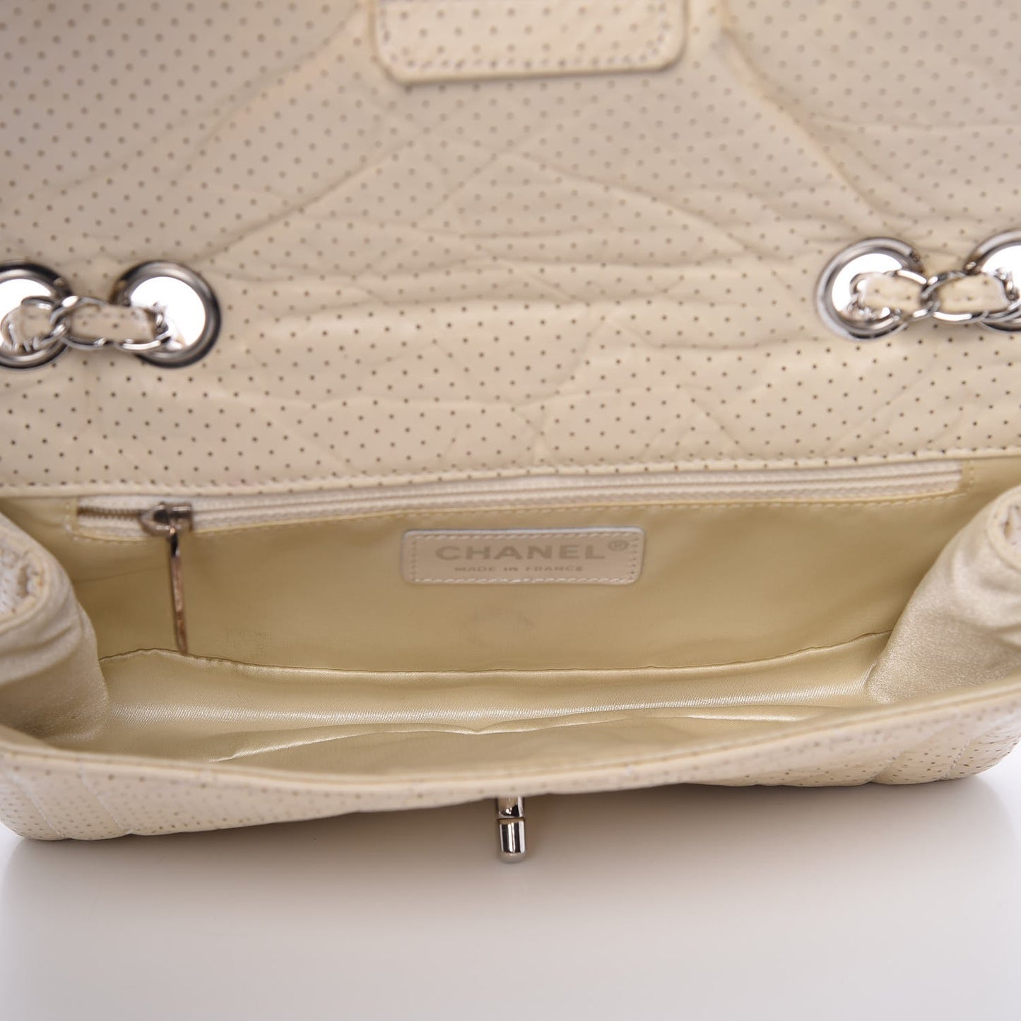 Aged Calfskin Perforated Small Flap Beige Clair