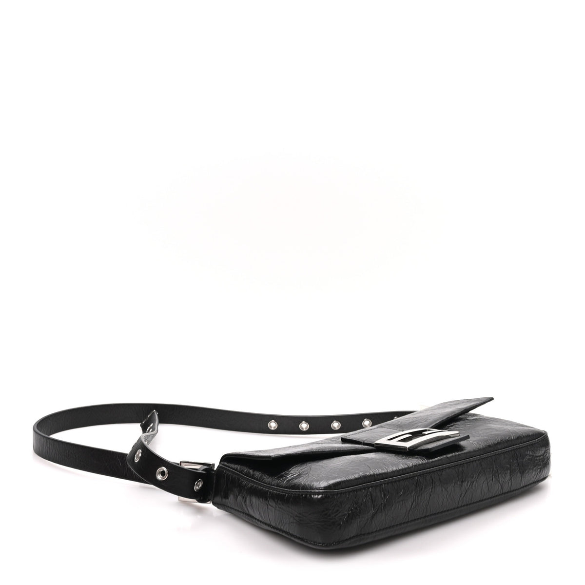 Crackled Calfskin Baguette 26424 Black