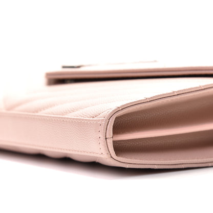 Saint Laurent Grain De Poudre Matelasse Chevron Monogram Chain Wallet Pale Pink 9 of 10