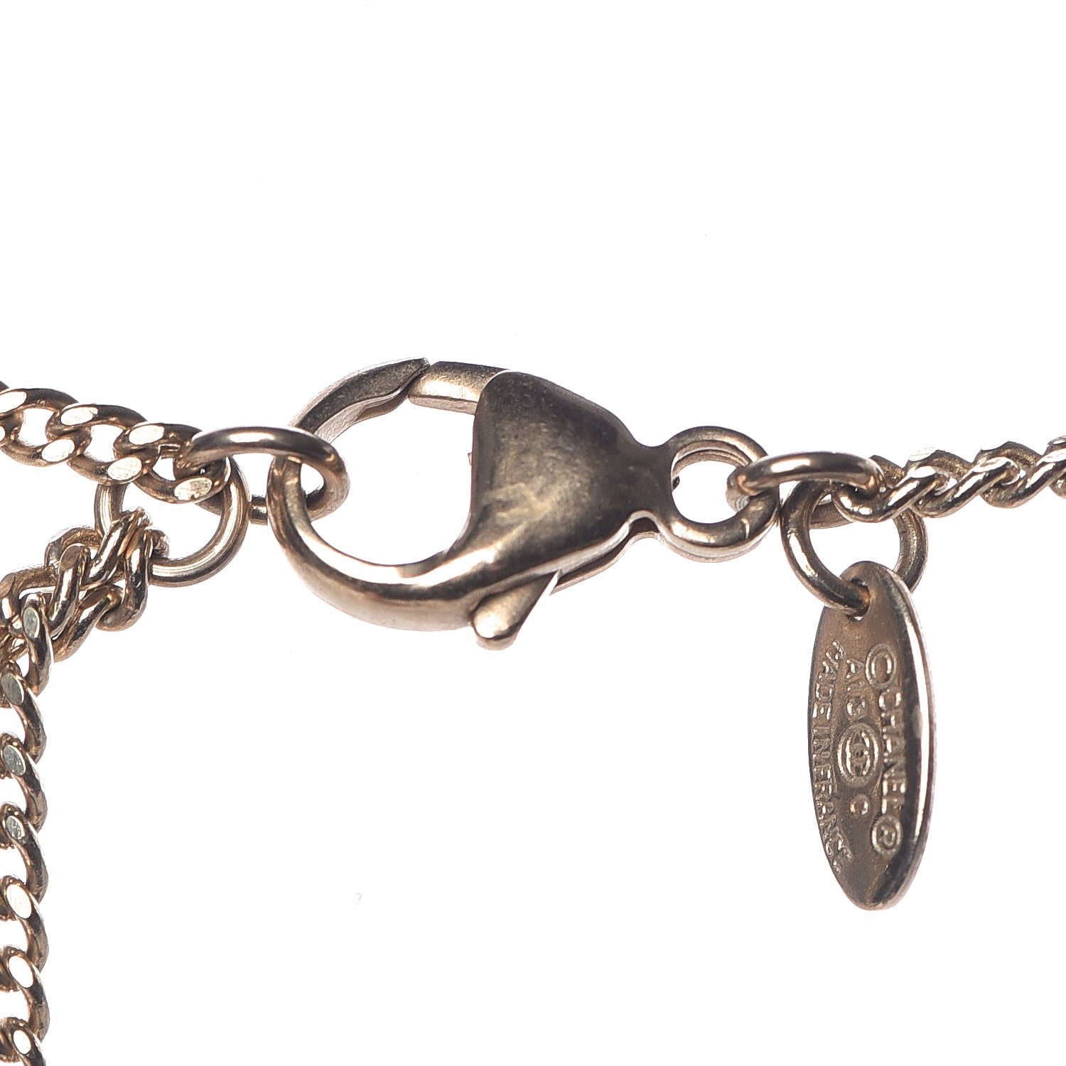 Chanel Enamel Striped CC Necklace Gold Ivory Pink 5 of 6